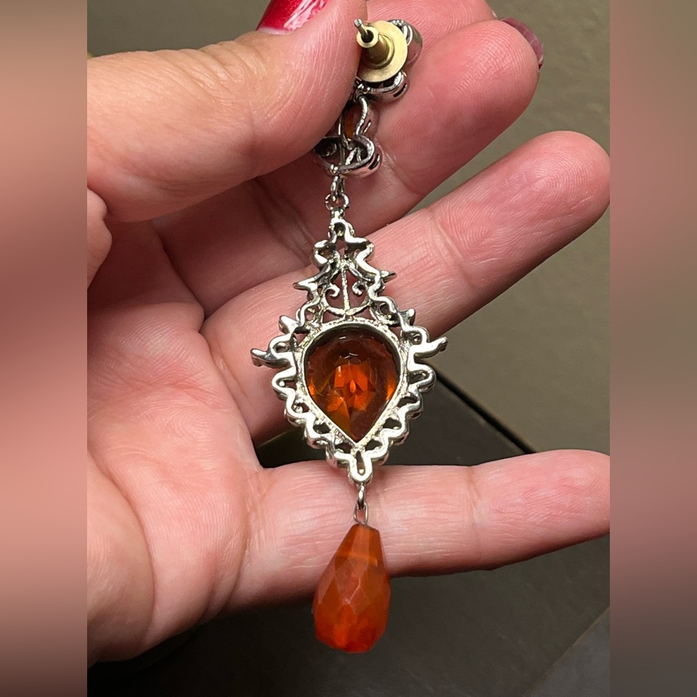 Antique style Marcasite silver tone dangle earrings - Picture 5 of 6